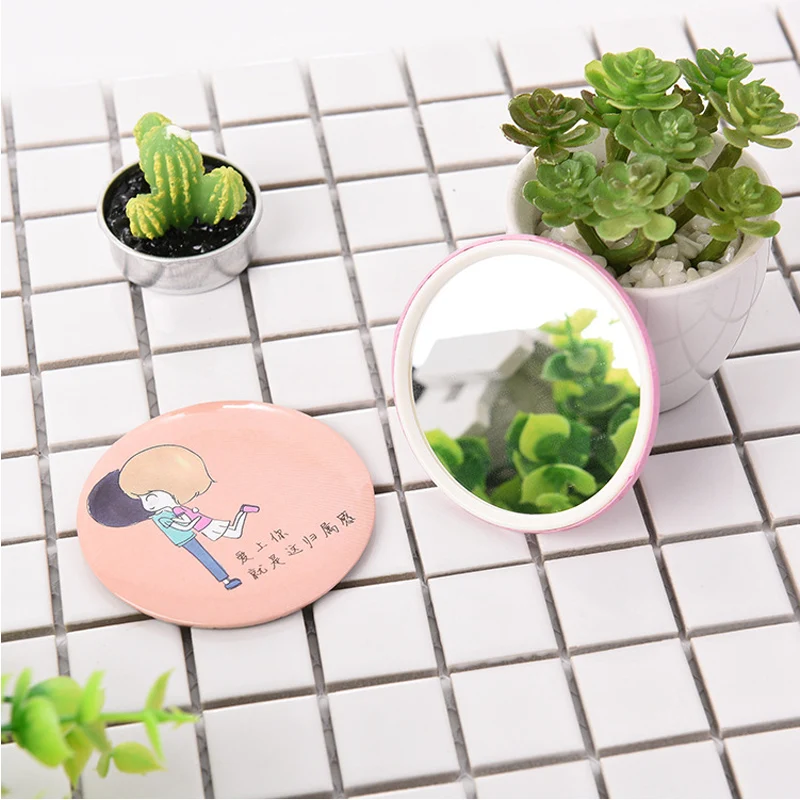 1pc Portable Makeup Mirror Cartoon Pattern Compact Pocket Cosmetic Mirror Mini Cute Small Mirrors Girls Lady Makeup Tools espejo 2