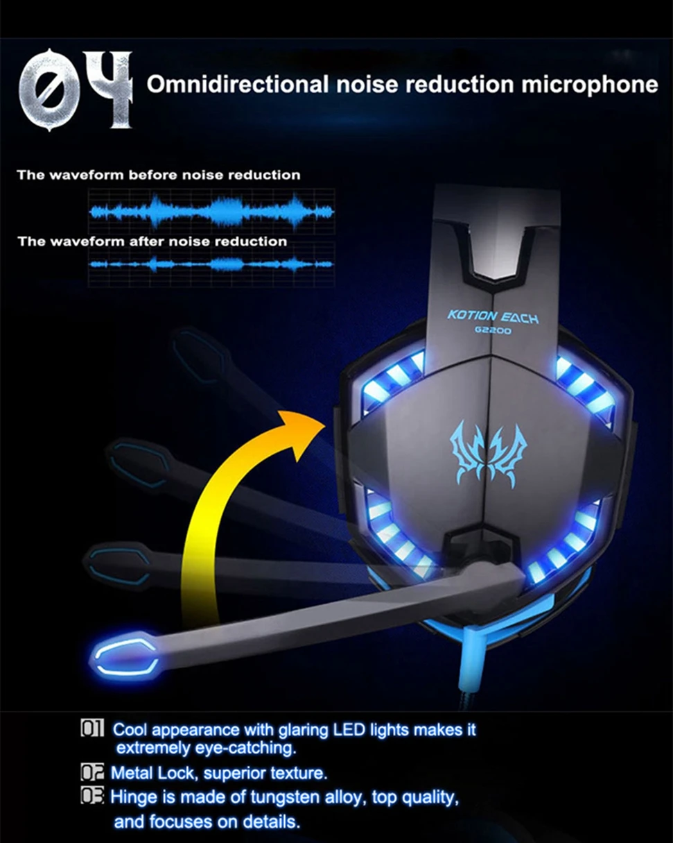 KOTION каждый лучший глубокий бас Игровые наушники, головной гарнитур для PS4 Xbox One ноутбук планшетный ПК rophone светодиодный свет