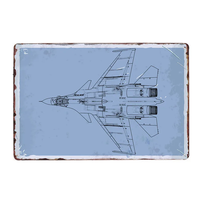 Самолет Blueprint контур ретро металлические знаки американский самолет винтажная Настенная Наклейка художественная живопись плакат бар Домашний Декор 20*30 см - Цвет: 982006