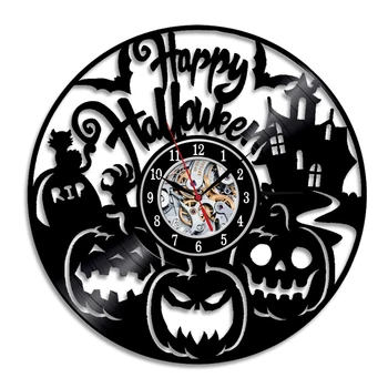 

Halloween Decoration Skull Ghost Design Vinyl Record Wall Clock Art Hanging Watch Best Gifts