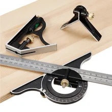 

3-In-1 Adjustable Ruler 0-180°Precision Level Protractor Stainless Steel Woodworking Combination Square Ruler Measuring Tool
