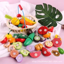 Cut Fruit Educational Toy Wooden Velcro& Vegetable Fruit Cut Children Play House Kitchen Toy Single