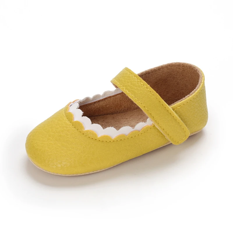Infant Newborn Baby Girls Princess Non-Slip Floral Border Shoes Toddler Baby Soft PU Leather Prewalker Shoes Solid First Walkers