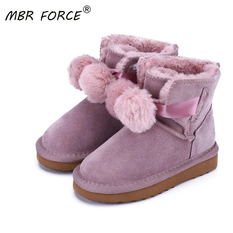 

MBR genuine sheepskin leather fashion girls lace-up short suede snow boots for women sheep fur lined winter shoes flats brown