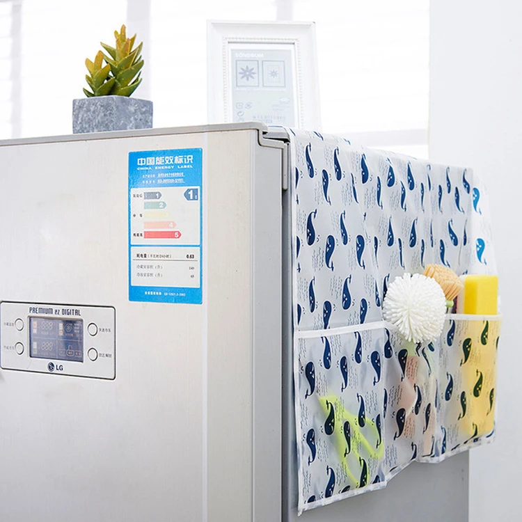 

54*129 cm PEVA Waterproof Refrigerator Cover with Pocket Storage Organizer Bags Hanging Bag Fridge Dust Cover