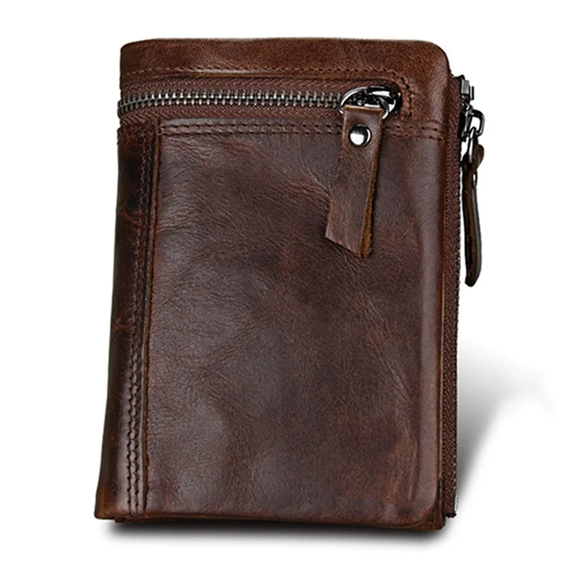 New Design Genuine Leather Men Wallets Coin Pocket Zipper Real Leather Wallet With Coin Purse High Quality Male Purse Cartera