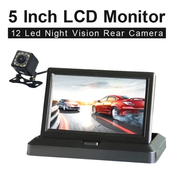 Monitor plegable para coche, 5 pulgadas, 800x480, TFT, LCD, aparcamiento inverso, 12 LED, visión nocturna, cámara de visión trasera 1