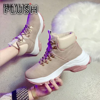 

2020 New Botas Mujer Autumn and Winter New Women Shoes High-top Shoes Women's British Boots Plus Velvet Leather Booties