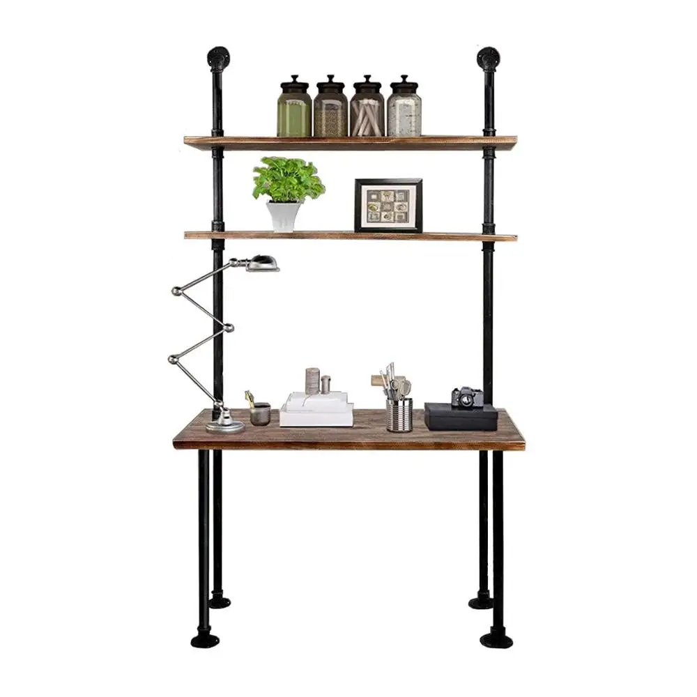 

Industrial Student Study Desk Children Writing Table with 2-Shelf Rustic Office Computer Desk with Bookcase Laptop Table