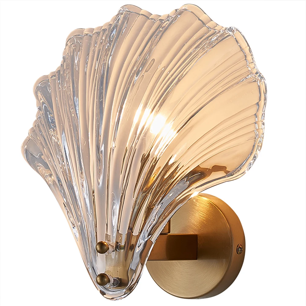 

Glass Shell Wall Sconce, Brushed Brass, Minimalist Copper Golden Flexible Wall Lamps for Bedside, Restaurant, Bedroom