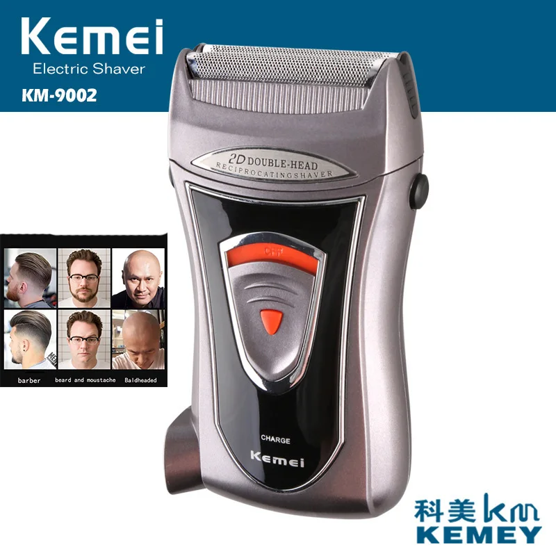 Kemei, встроенное зарядное устройство, Парикмахерская электробритва для мужчин, две сетки, портативная, возвратно-поступательная Бритва для бороды, многофункциональный, сильный триммер