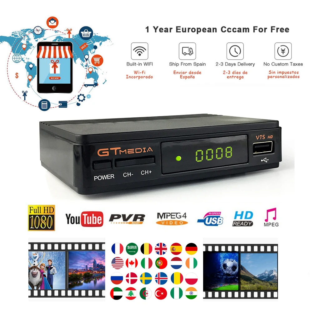 Gtmedia V7S HD цифровой рецептор DVB-S2 спутниковый ресивер 1080P Freesat v7 YouTube VU Wi-Fi Clines декодер PVR USB Захват