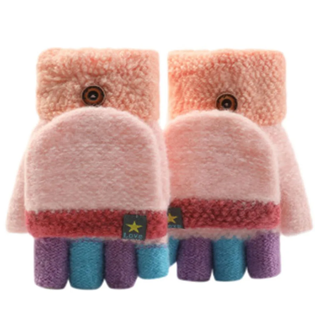 Повседневные Перчатки, Зимние детские Перчатки без пальцев, Зимние теплые антифризные Перчатки для работы, теплые Перчатки с открытыми пальцами - Color: Pink