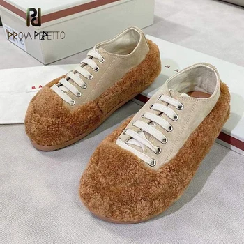 

Prova Perfetto 2020 New Autumn Winter Comfortable Casual Wool Shoes Women Round Toe Shearling Loafers Flat Cotton Shoes Women