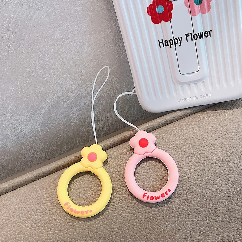 Cute Flower Finger Ring Strap For Airpods Keychain Multi-function Mobile Phone Lanyards Straps For iphone 7 plus XS Max Cases