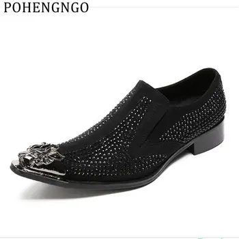 

British new men's party wedding handmade loafers black rhinestone business men's dress banquet shoes Elegant men drive flats