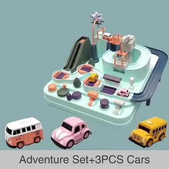 

Car Adventure Toy Educational Track Simulation Table Games ABS Children Gift Macaron Color Manipulative Rescue Squad Competition
