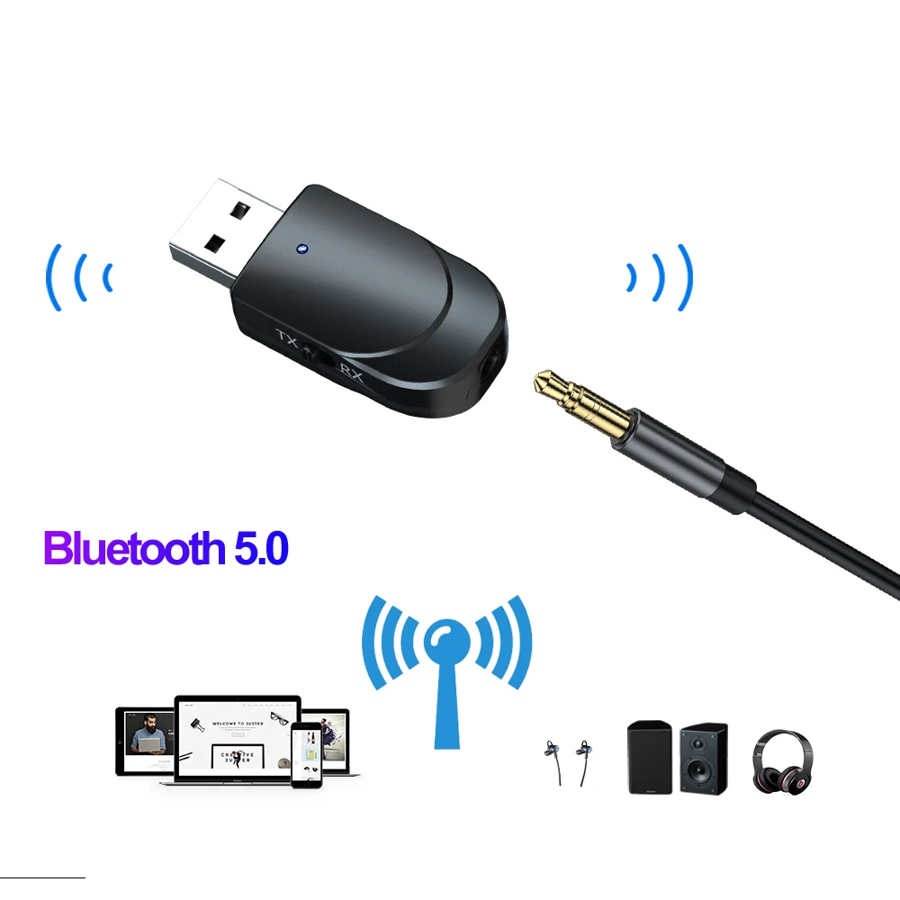 Мини практичный беспроводной 2 в 1 Bluetooth 5,0 USB передатчик приемник аудио AUX 3,5 мм разъем адаптер для ТВ ПК автомобиля
