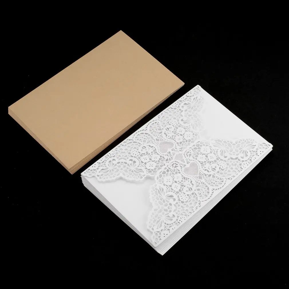  10 pcs Foldable Invitation Card Cover Exquisite Hollow Out Bride Groom Printing Cover for Wedding P - 4000315219847