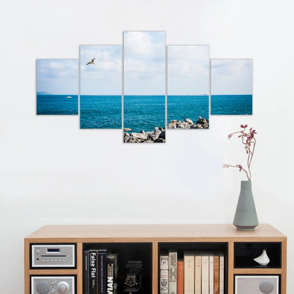 5 шт. Wall Art Холст Картина море и Чайка принты с пейзажем Современный домашний декор