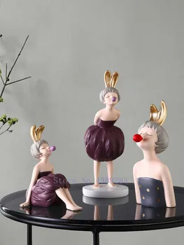 

Creativity Resin Girl Sculpture Lovely Bubble Gum Abstract Crafts Decoration Modern Home Decoration Children's Room Figurines
