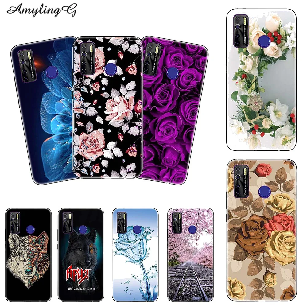 

PC+TPU Soft Phone Case For Tecno Camon15 LC7 Camon 15 Air Spark5 Case Print Back Cover Cartoon Rose Patterned Shell Fundas Para