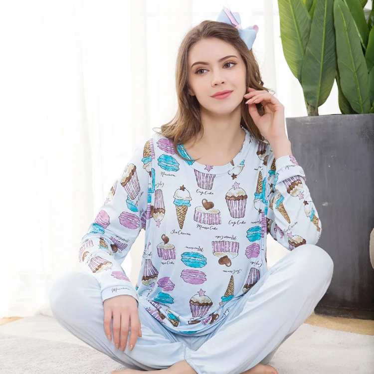 Blue Ice Cream Новинка, Одежда для беременных, хлопковое нижнее Белье для беременных женщин, пижамные комплекты, модальный пижамный комплект для сна, комплект для кормления грудью, топы, футболки, ночной костюм, пижама - Цвет: Blue Ice Cream