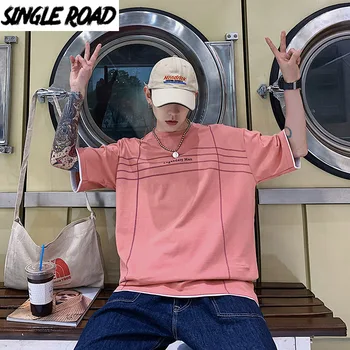 

SingleRoad Man's T-shirt Men 2020 Summer Pink Oversized Hip Hop Harajuku Tshirt Punk Print Japanese Streetwear T Shirt Men