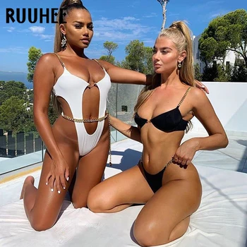 

RUUHEE 2019 Sexy Women One Piece Swimsuit Swimwear Chain Hollow Bodysuit Bathing Suit Female Swimming Suit Monokini Beachwear