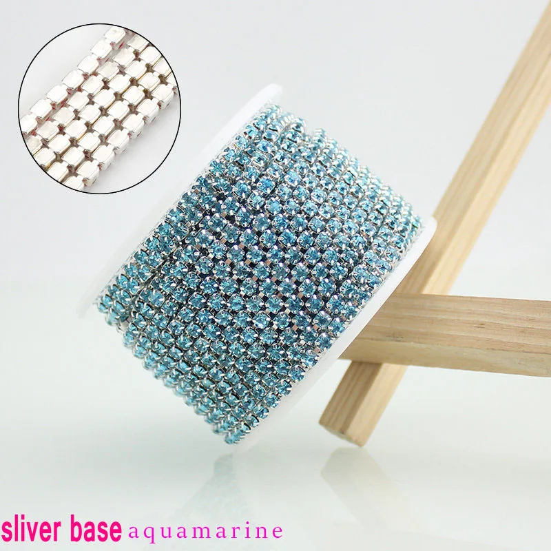 Sliver aquamarine QIAO новые предложения кристалл горный хрусталь DIY Красота SS12 10 ярдов/рулон 3 мм модные аксессуары прозрачная близкая цепь страз в оправе - Цвет: Sliver aquamarine