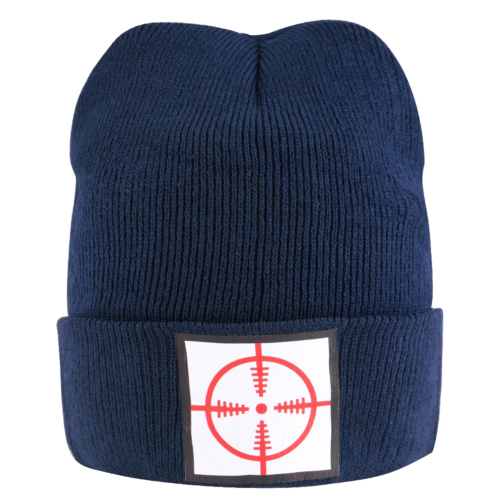 

Spring Front Sight Print Knitted Women Hat Hip Hop Outdoor Men Beanie Elastic Streetwear Bonnet Skullcap Black Soft Skullies
