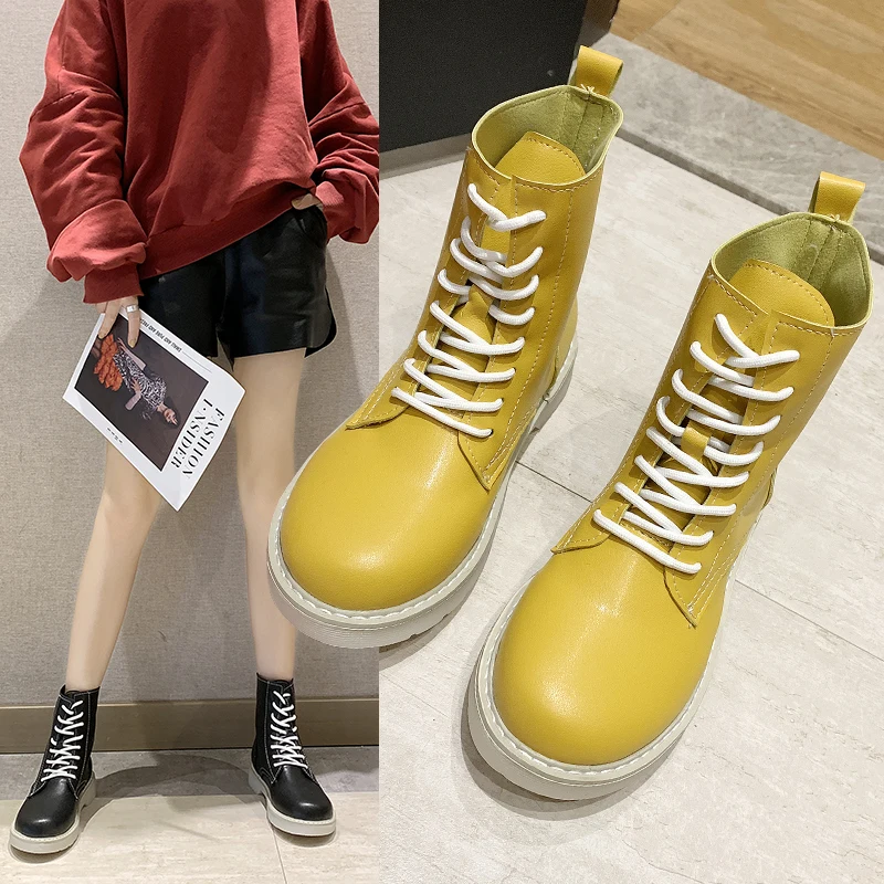 Женские ботинки; Цвет зеленый, желтый; коллекция года; Модные женские кожаные ботинки martin; женские ботинки Martens; женские ботинки