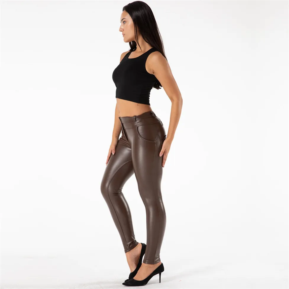 Pantaloni Jeggings da donna in ecopelle marrone pantaloni da donna in  ecopelle elasticizzata da donna a compressione _ - AliExpress Mobile