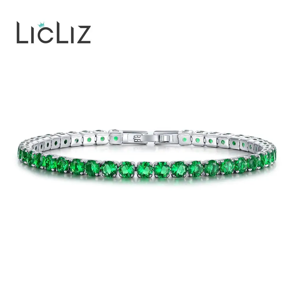 

LicLiz Fashion 2019 Green Zircon Crystal Tennis Bracelets for Women Crystals White Gold Color Box Chain Jewelry Bijoux LUB0097B