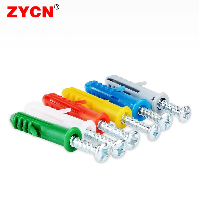 Plastic Expansion Tube Pipe Wall Anchors Plugs M6/8/10/12 MM Ribbed Color Metal With Phillips Head Screw Kit Bolt drywall anchor kit drywall anchor expansion plugs hollow wall anchor set plastic wall anchor 50 Set