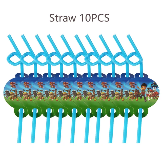 Paw Patrol Birthday Party Balloons Toy Birthday Banner For Kids Boys Girls Party Decoration Paper Cup Plate Tableware Supplies 10PCS Straw