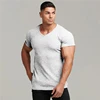 Men V Neck Short Sleeve T Shirt Fitness Slim Fit Sports Strips T-shirt Male Solid Fashion Tees Tops Summer Knitted Gym Clothing 6