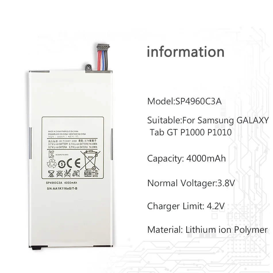 Для Samsung Galaxy Tab P1000 P1010 GT-P1000 Батарея 4000 мА/ч, замена SP4960C3A планшет акумуляторная батарея