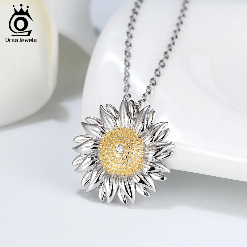 ORSA JEWELS, Стерлинговое Серебро, кулон в виде ромашки, ожерелье, высший сорт, цветы, циркон, чистый 925, ожерелье, вечерние, красивые ювелирные изделия SN206