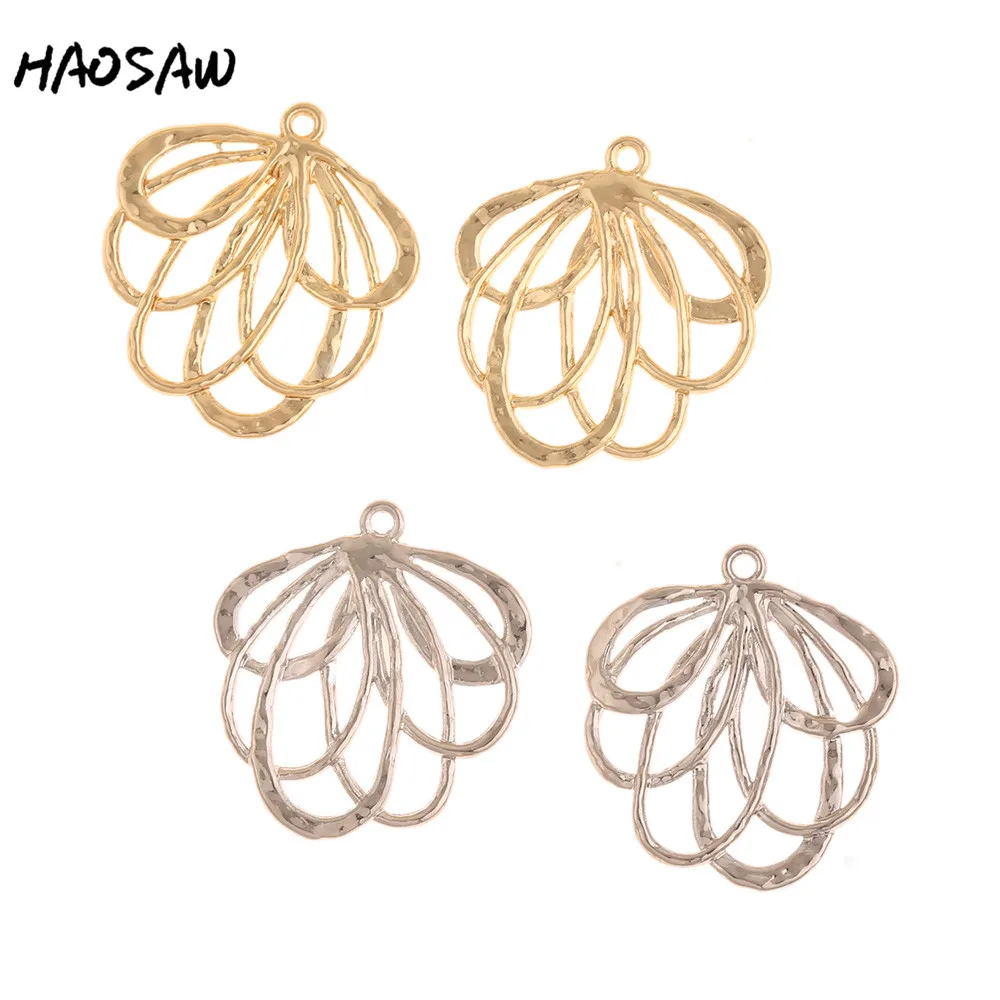

HAOSAW 26*28MM 6Pcs/Lot Flower Charm/Hollow Design/Rhodium Earring Accessories/Handmade DIY Charms/Charm Jewelry