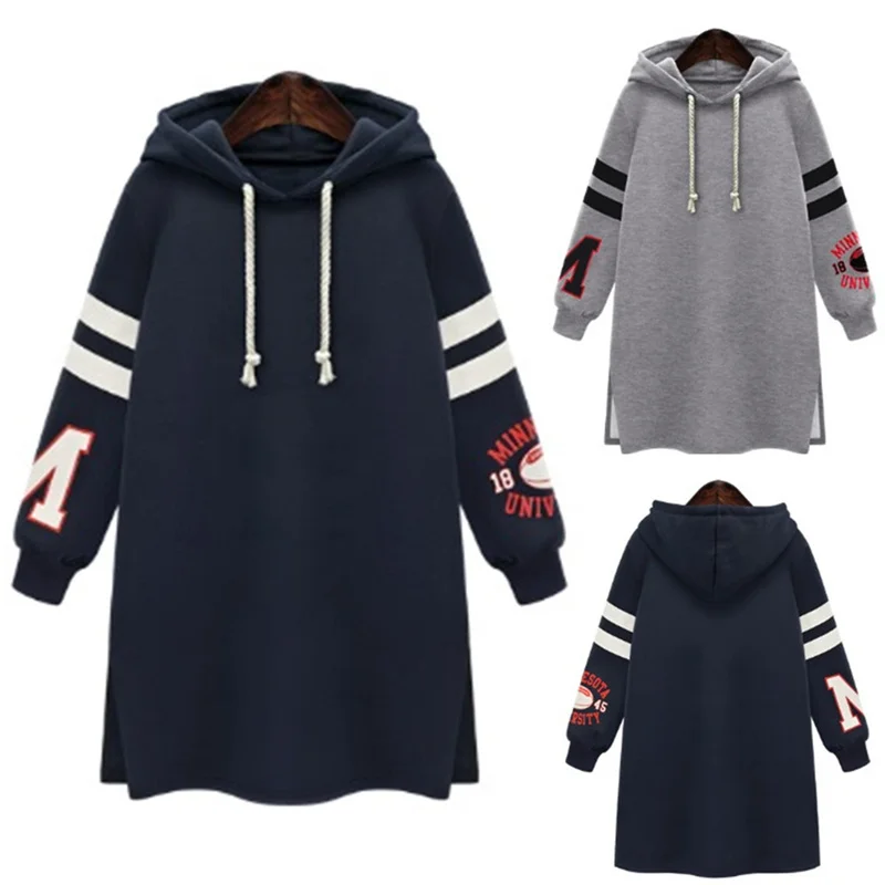 Female Long Striped Hoodies Winter Warm Womens Hooded Sweatshirt Casual Coat Tops Pullover Plus Size Hoodie Women Black Stripe
