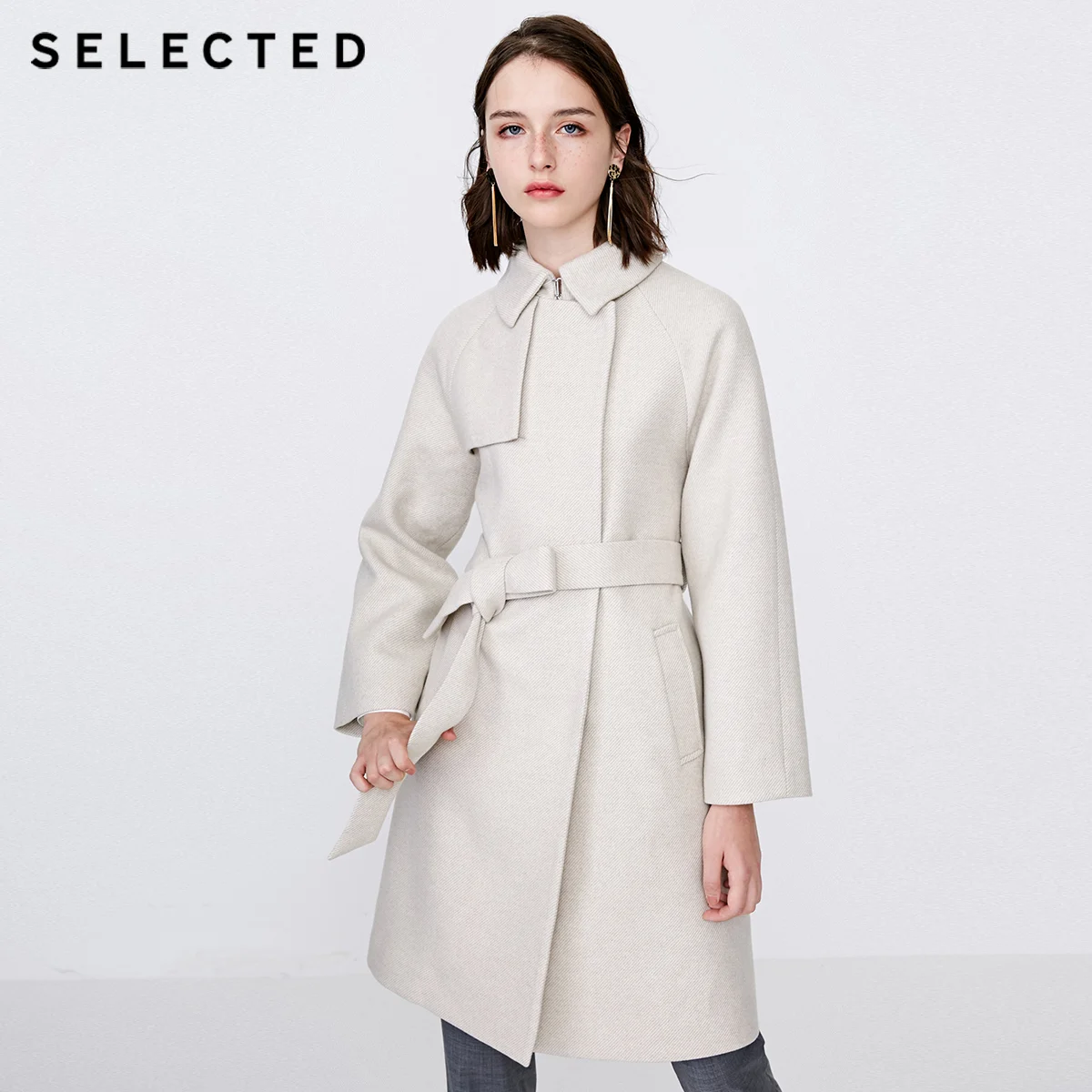 remarkable  SELECTED Autumn and winter women's wool long belt coat S 418427516