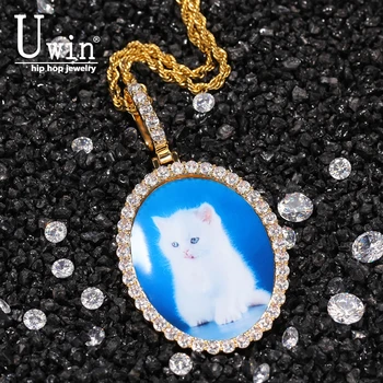 

Uwin Oval Custom Photos Necklace Charm HipHop Bling Iced Out AAA Cubic Zircon HiphopJewelry For Gift Tennis Chain