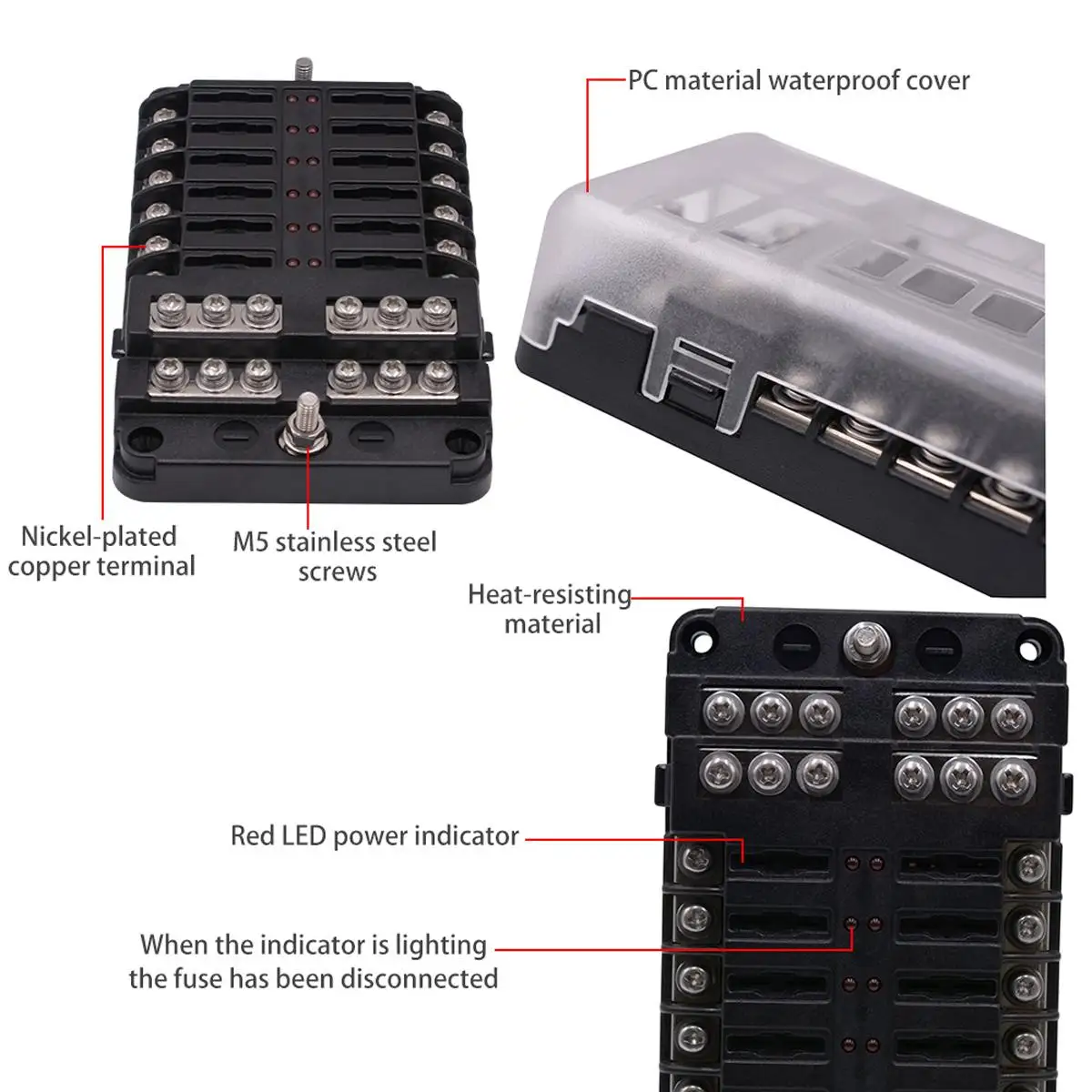 32V Пластик крышка Держатель плавкого предохранителя M5 серьги-гвоздики с Светодиодный индикатор светильник 12 способов лезвие для авто лодка морской Trike