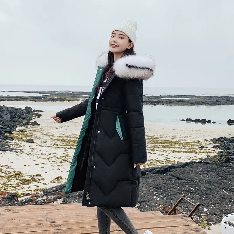 

2019 Winter New Style Large Size Mid-length down Jacket Cotton-padded Clothes Women's Thick Large Fur Collar over-the-Knee Warm