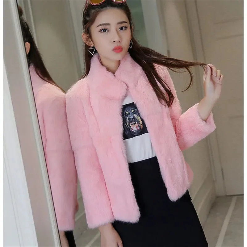 Women\'s Faux Mink Coat 2022 Autumn Winter Tops Female Imitation Velvet Jacket Ladies Short Stand Collar Casual Coat C1703