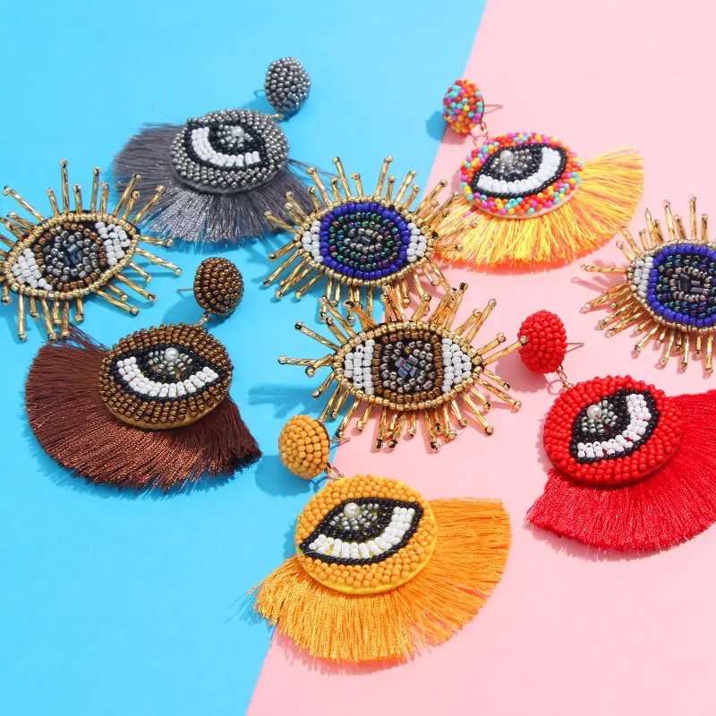 

JJFOUCS 2019 Bohemian Beaded Eyes Tassel Earrings for Women Fashion Handmade Fringed Colorful Dangle Earrings Party Jewelry