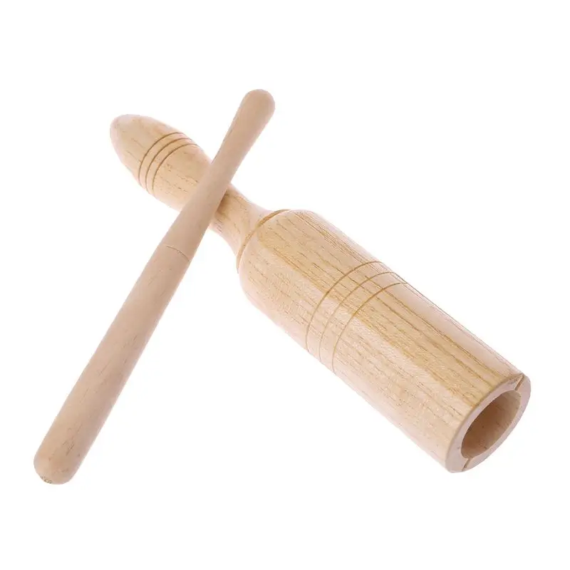 

Wood Agogo Guiro Single Tone Block Drum Toy Percussion Beater Musical Instrument