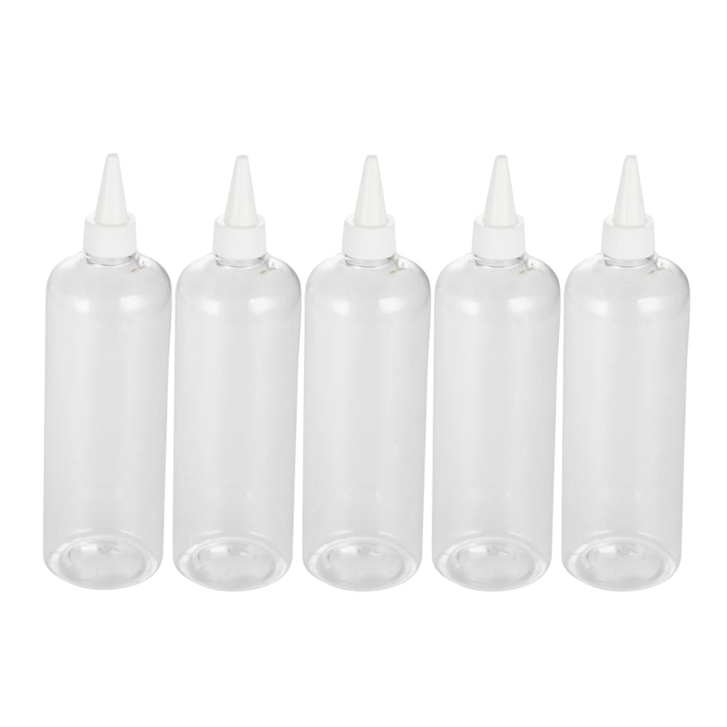 5 Pieces Plastic Empty Squeeze Bottles With Twist Cap Tip Applicator for Liquid , Painting, Glue Bottle - 500ml