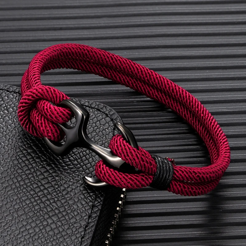 MKENDN Anchor Bracelets Men Double strand Nautical Survival Rope Paracord Bracelet Women Black Stainless Steel Sport Buckle bracelet jewelry